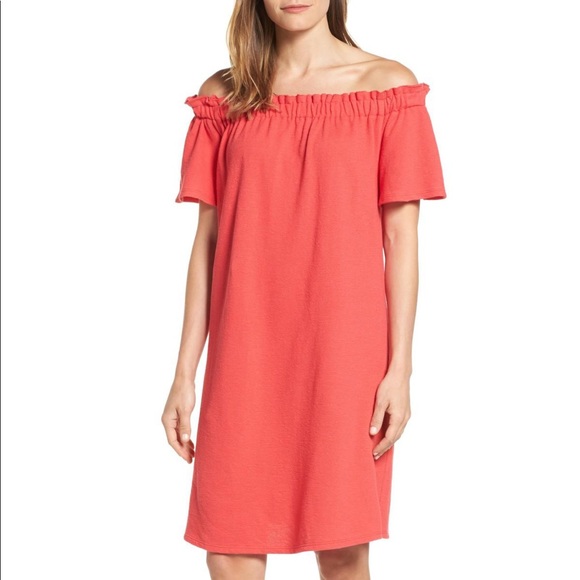 Caslon Dresses & Skirts - CASLON • Off Shoulder Slub Knit Cotton Coral Dress Caslon Dresses & Skirts - CASLON • Off Shoulder Slub Knit Cotton Coral Dress